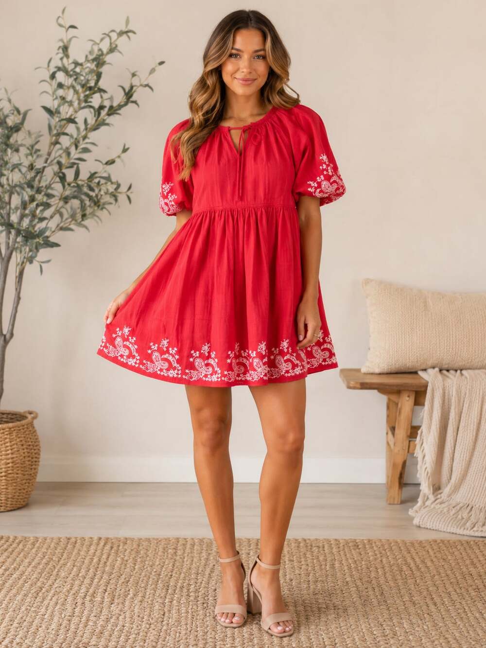 Chelsea & Violet Red Embroidered Peasant Dress XL Boho Cottagecore Cotton